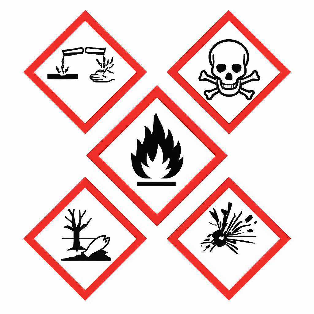 Pictogrammes chimiques GHS / CLP – corrosif, toxique, inflammable, explosif