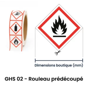 Rouleau d’étiquettes GHS 02 inflammable (liquide, solide ou gaz) – pictogramme SGH en Suisse romande