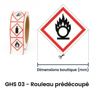 Rouleau d’étiquettes GHS 03 comburant (oxydant) – pictogramme de danger chimique dans le canton du Valais