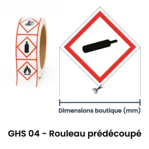 Rouleau d’étiquettes GHS 04 gaz sous pression – signalétique de danger chimique en Suisse