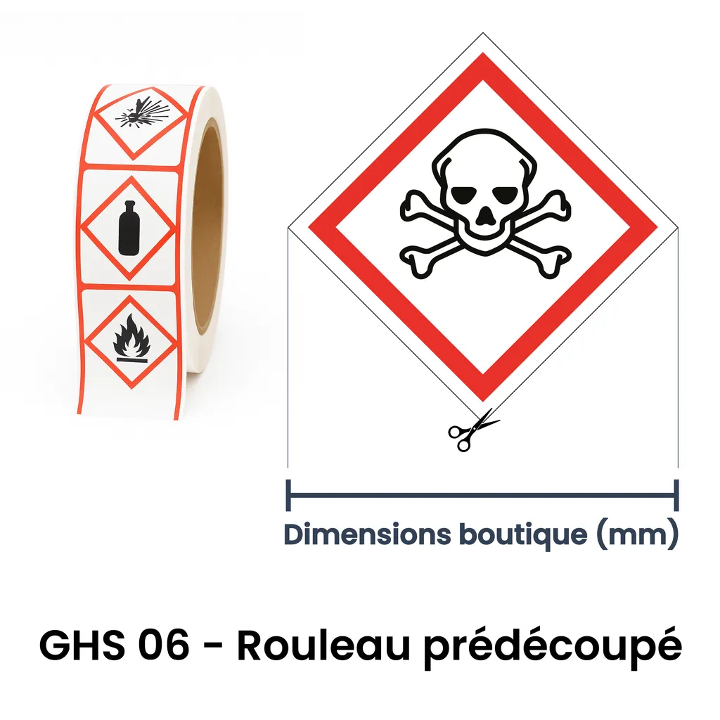 Rouleau d’étiquettes GHS 06 toxicité aiguë (mortelle) – signalisation GHS dans nos ateliers en Valais