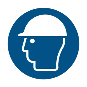 Panneau d'obligation ISO 7010 M014 port casque de protection obligatoire – panneau d'obligation réglementaire à Aigle dans le canton de Vaud (Suisse romande)