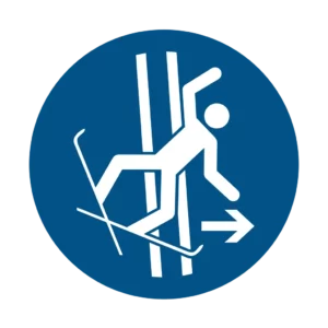 Panneau d'obligation ISO 7010 M035 sortir de la piste apres chute obligatoire – signalétique règlementaire en Suisse romande