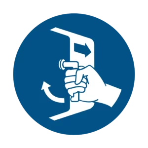 Panneau d'obligation ISO 7010 M037 fermer et securiser trappe obligatoire – panneau de consigne obligatoire en Suisse