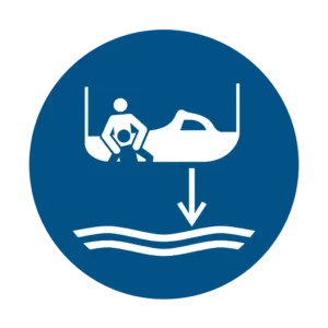 Panneau d'obligation ISO 7010 M041 descendre bateau sauvetage obligatoire – signalétique d'obligation à Sierre dans le canton du Valais (Suisse)
