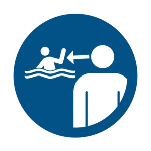 Panneau d'obligation ISO 7010 M054 surveiller enfants en baignade obligatoire – panneau d'obligation réglementaire à Aigle dans le canton de Vaud (Suisse romande)