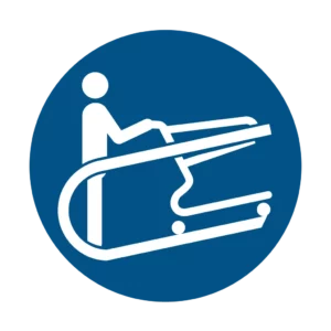 Panneau d'obligation ISO 7010 M060 tenir poignee du chariot obligatoire – signalétique règlementaire dans le Valais suisse