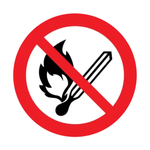 Panneau d'interdiction ISO 7010 P003 pas de flamme nue – signalisation d'accès interdit dans la région du Valais romand