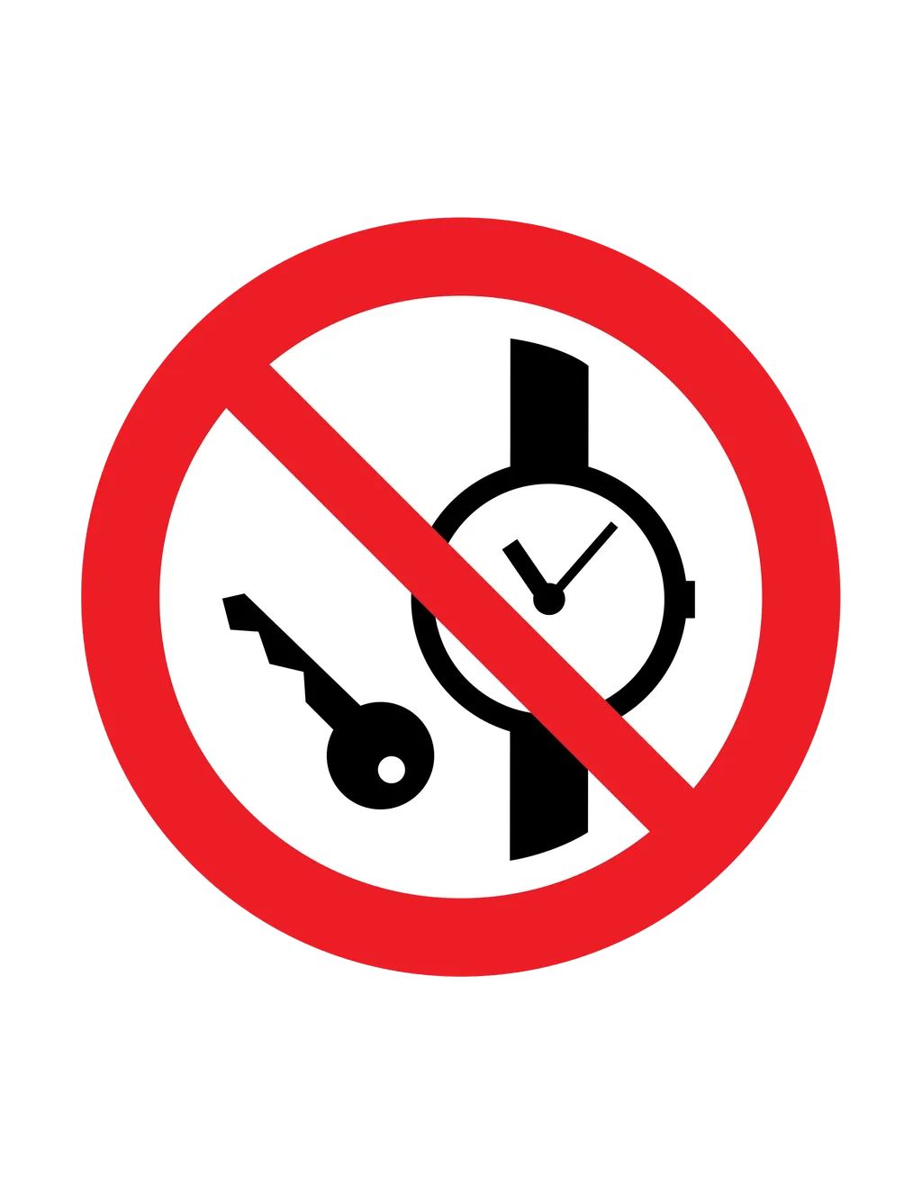 Panneau d'interdiction ISO 7010 P008 pas de montres ou objets metal – signalisation d'accès interdit dans notre atelier en Valais