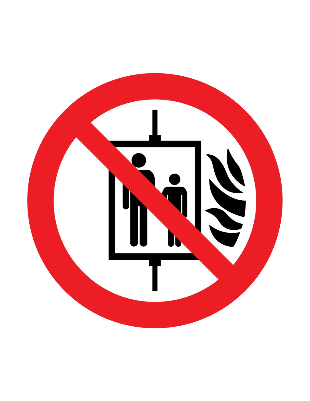 Panneau d'interdiction ISO 7010 P020 ascenseur interdit en cas dincendie – panneau de restriction dans le Valais suisse