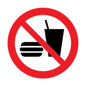 Panneau d'interdiction ISO 7010 P022 interdiction de manger et boire – panneau de défense en Valais (Suisse romande)