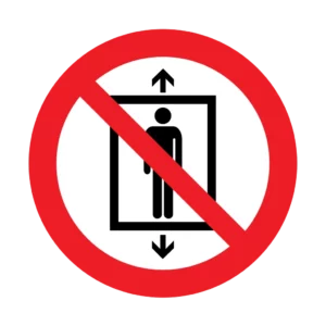 Panneau d'interdiction ISO 7010 P027 ascenseur non destine aux personnes – signalétique d'interdiction dans le canton du Valais