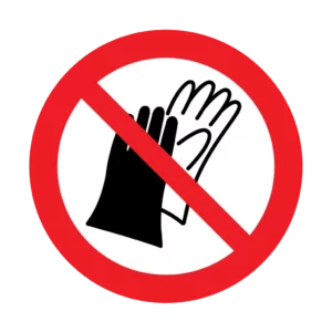 Panneau d'interdiction ISO 7010 P028 interdiction de gants – panneau de défense en Suisse