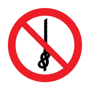 Panneau d'interdiction ISO 7010 P030 interdiction de nouer la corde – signalétique de prohibition dans nos ateliers en Valais