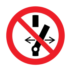 Panneau d'interdiction ISO 7010 P031 ne pas modifier etat du comutateur – panneau de restriction dans le Valais suisse