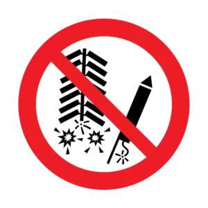 Panneau d'interdiction ISO 7010 P040 feux dartifice interdits – signalétique de prohibition dans nos ateliers en Valais
