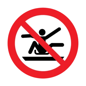 Panneau d'interdiction ISO 7010 P046 ne pas sortir du toboggan – panneau de restriction en Suisse romande