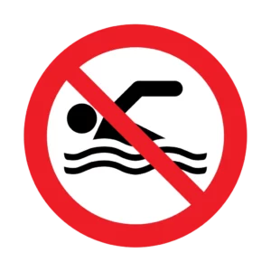 Panneau d'interdiction ISO 7010 P049 baignade interdite – signalisation d'accès interdit dans notre atelier en Valais