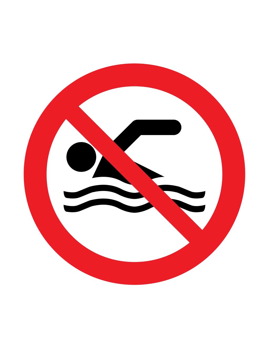 Panneau d'interdiction ISO 7010 P049 baignade interdite – signalisation d'accès interdit dans notre atelier en Valais