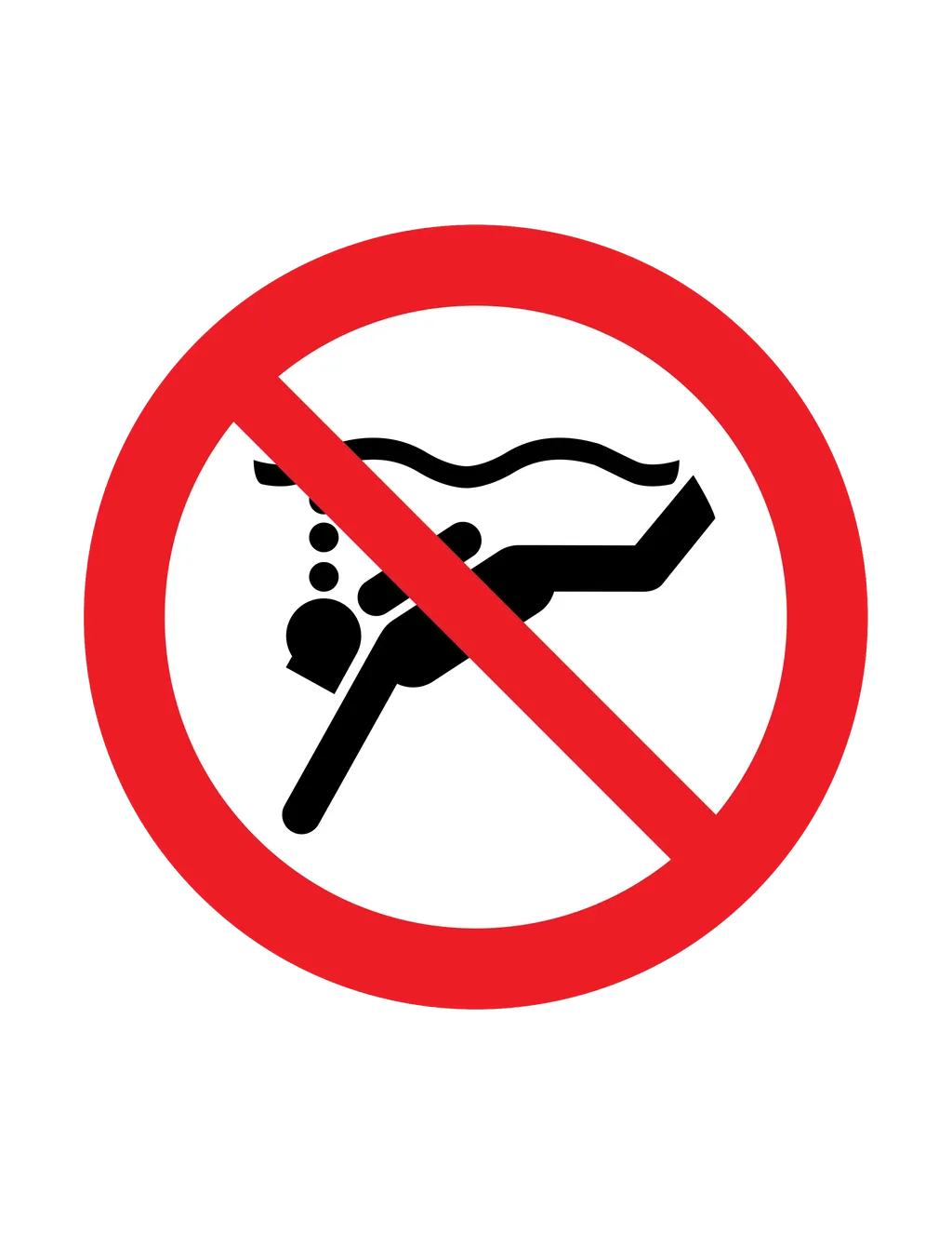 Panneau d'interdiction ISO 7010 P051 plongee subaquatique interdite – panneau de restriction dans le Valais suisse