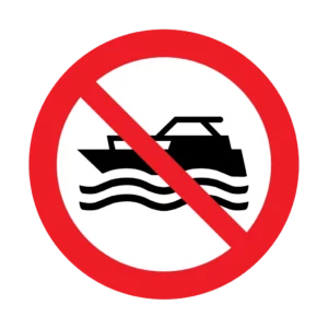 Panneau d'interdiction ISO 7010 P056 embarcation mecanique interdite – panneau de restriction en Suisse romande