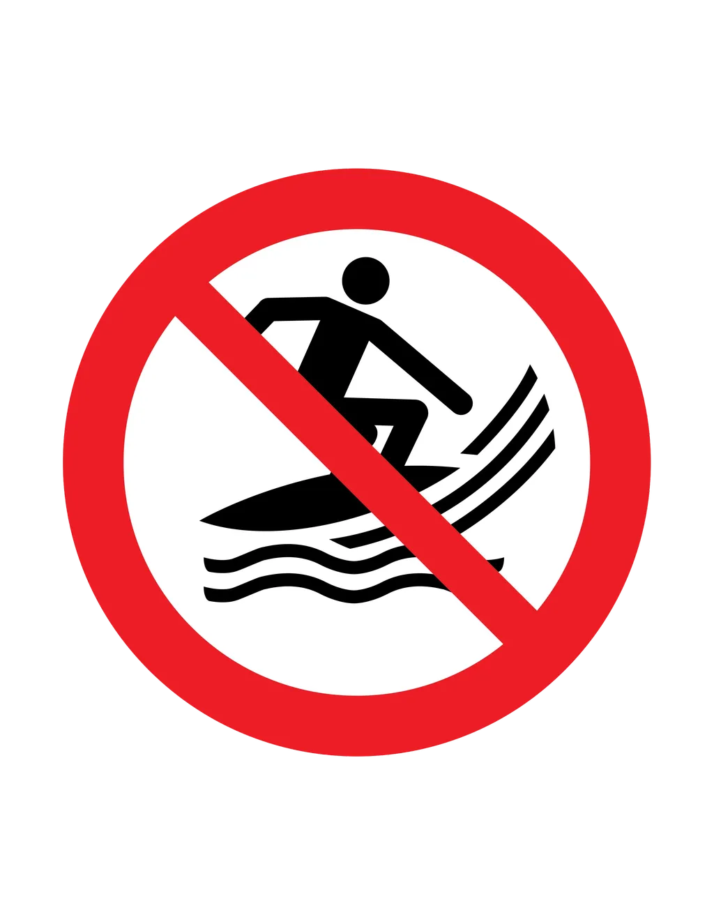 Panneau d'interdiction ISO 7010 P059 engin de surf interdit – signalisation d'accès interdit dans notre atelier en Valais