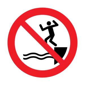 Panneau d'interdiction ISO 7010 P061 saut dans leau interdit – panneau de restriction dans le Valais suisse