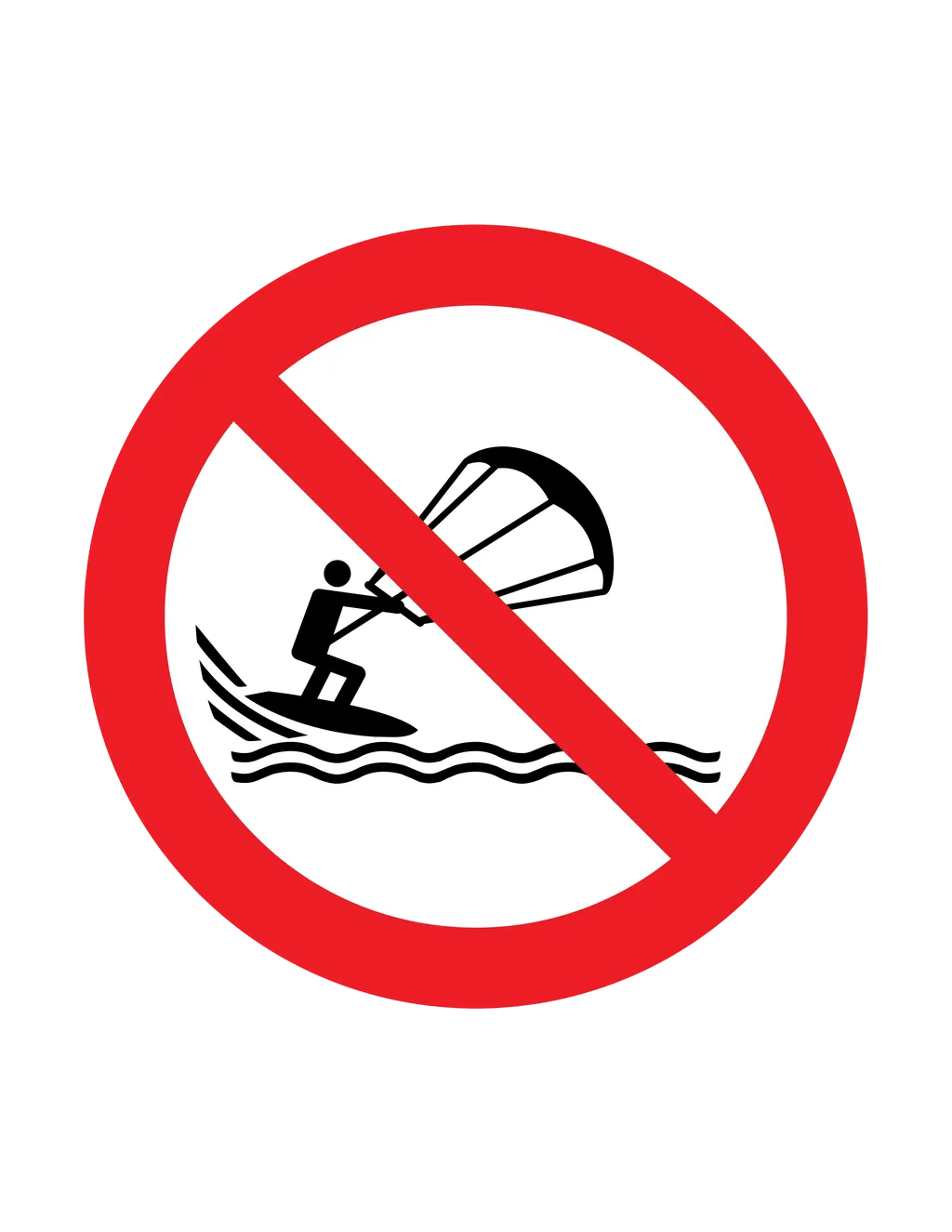 Panneau d'interdiction ISO 7010 P065 kitesurf interdit – panneau de défense en Valais (Suisse romande)