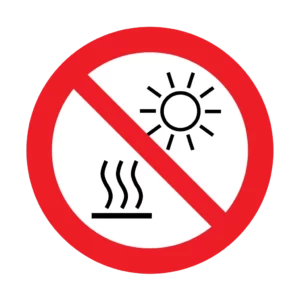 Panneau d'interdiction ISO 7010 P068 ne pas exposer au soleil ou surface chaude – panneau de restriction en Suisse romande