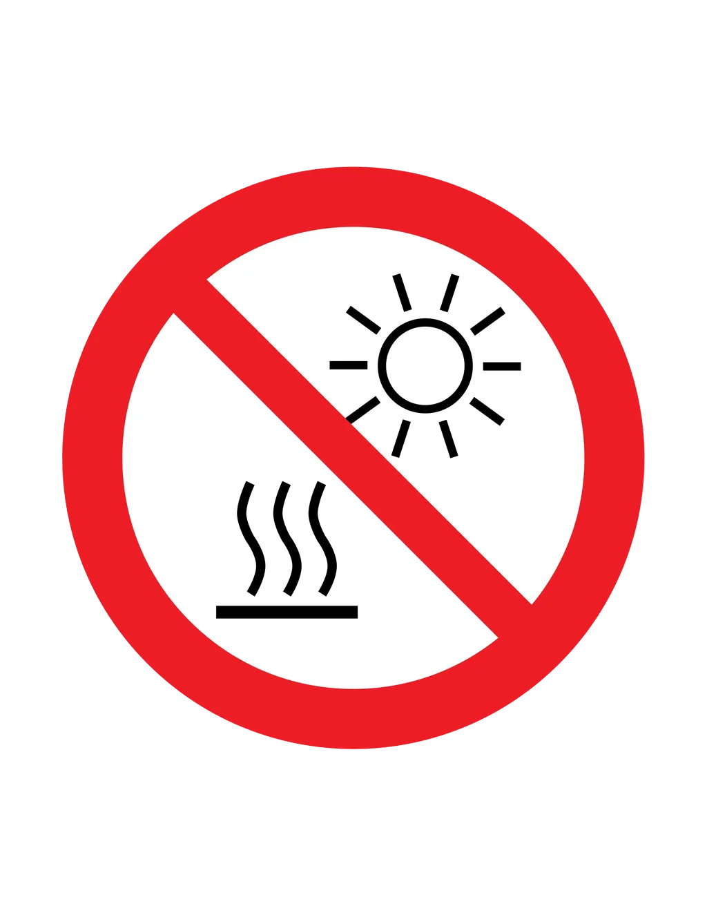 Panneau d'interdiction ISO 7010 P068 ne pas exposer au soleil ou surface chaude – panneau de restriction en Suisse romande