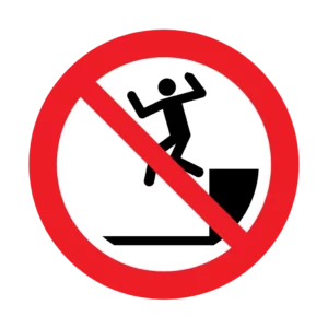 Panneau d'interdiction ISO 7010 P072 saut vers le bas interdit – signalétique de prohibition dans nos ateliers en Valais