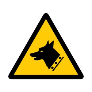 Panneau d'avertissement ISO 7010 W013 chien de garde – signalisation d'avertissement en Suisse romande