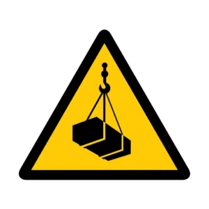 Panneau d'avertissement ISO 7010 W015 charge suspendue palan crochet – signalétique de sécurité en Suisse
