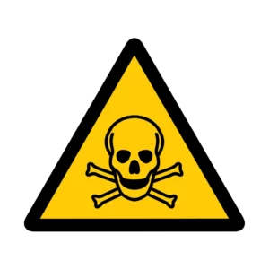 Panneau d'avertissement ISO 7010 W016 substance toxique tete mort crane – panneau de prévention des risques dans notre atelier en Valais