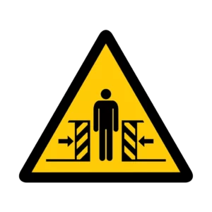 Panneau d'avertissement ISO 7010 W019 ecrasement pieces mobiles – signalisation de sécurité à Sierre dans le canton du Valais (Suisse)