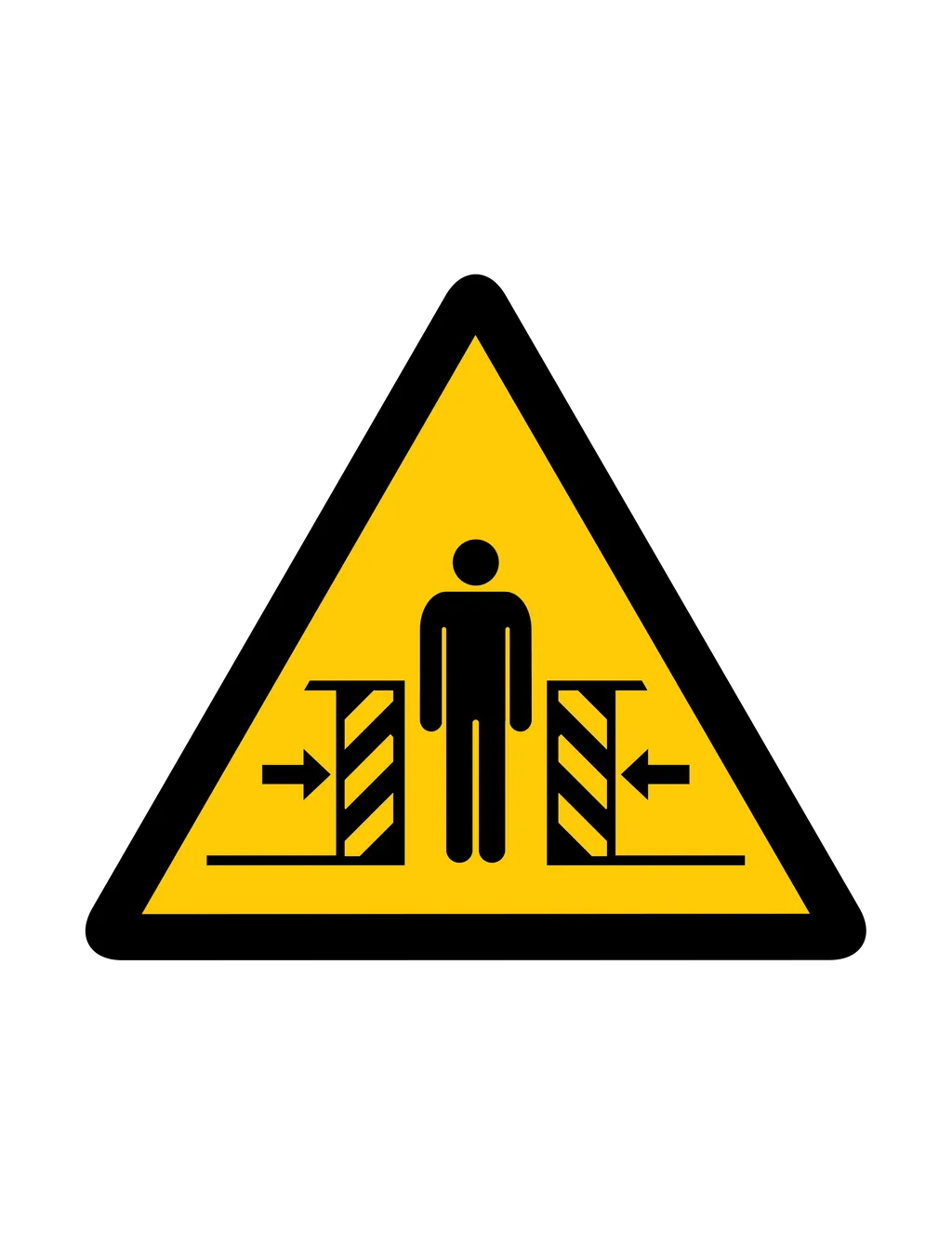 Panneau d'avertissement ISO 7010 W019 ecrasement pieces mobiles – signalisation de sécurité à Sierre dans le canton du Valais (Suisse)