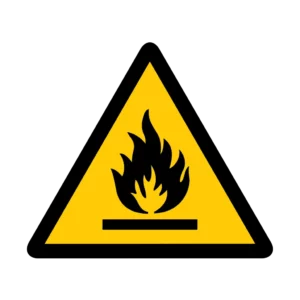 Panneau d'avertissement ISO 7010 W021 matiere materiau inflammable – panneau de prévention des risques dans la région du Valais romand