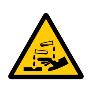 Panneau d'avertissement ISO 7010 W023 substance corrosive – signalisation d'avertissement en Suisse romande