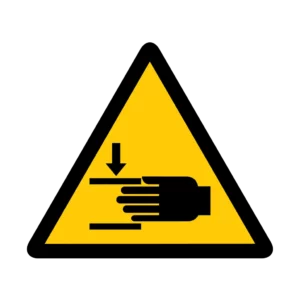 Panneau d'avertissement ISO 7010 W024 ecrasement main – signalisation de sécurité dans le canton du Valais