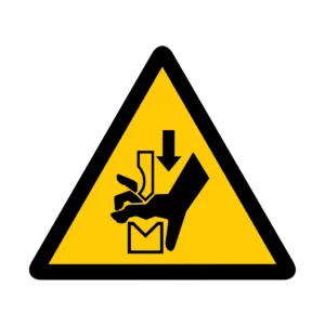 Panneau d'avertissement ISO 7010 W030 ecrasement main presse – signalétique de sécurité en Valais (Suisse romande)