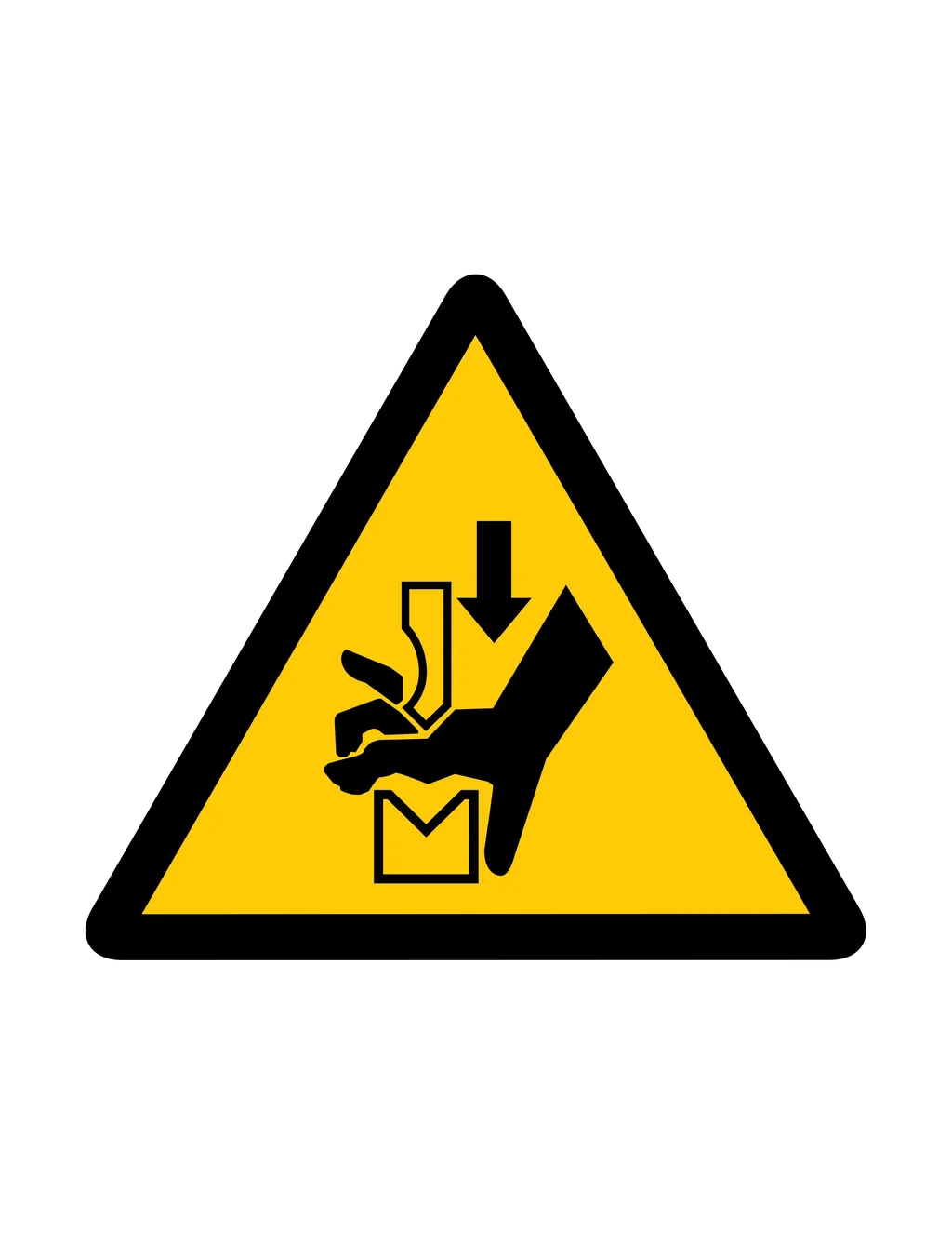 Panneau d'avertissement ISO 7010 W030 ecrasement main presse – signalétique de sécurité en Valais (Suisse romande)