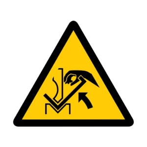 Panneau d'avertissement ISO 7010 W031 main coincee pieces presse – panneau de prévention des risques dans la région du Valais romand