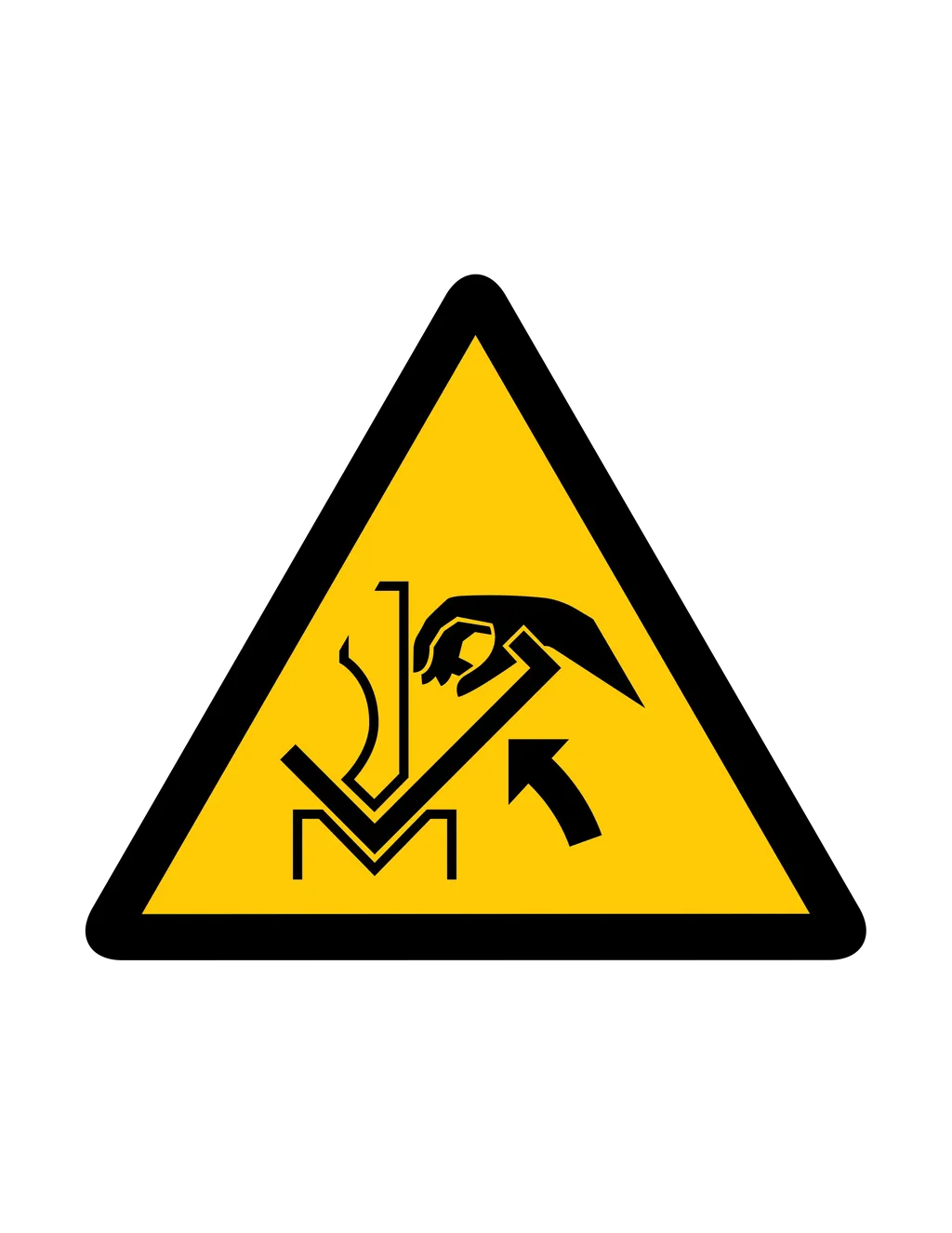 Panneau d'avertissement ISO 7010 W031 main coincee pieces presse – panneau de prévention des risques dans la région du Valais romand