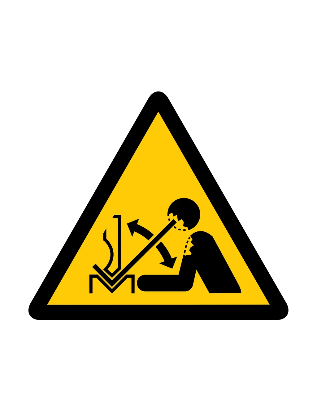 Panneau d'avertissement ISO 7010 W032 pieces presse mouvement rapide – panneau de mise en garde à Aigle dans le canton de Vaud (Suisse romande)