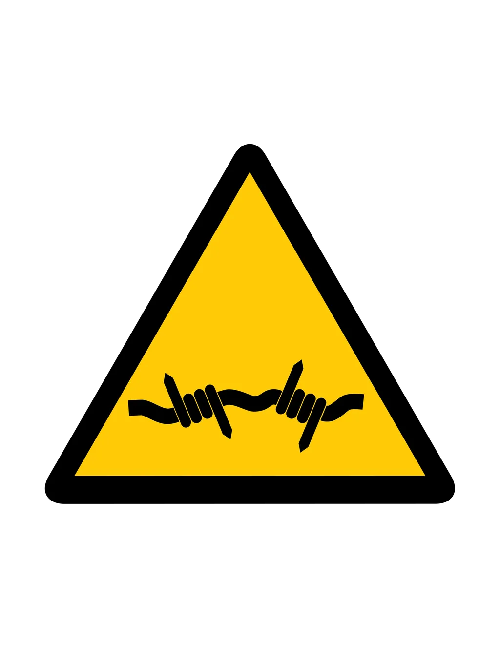 Panneau d'avertissement ISO 7010 W033 fil barbeles – signalisation d'avertissement en Suisse romande