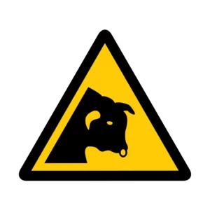Panneau d'avertissement ISO 7010 W034 taureau dangereux – signalisation de sécurité dans le canton du Valais