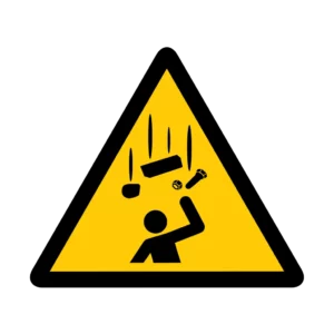 Panneau d'avertissement ISO 7010 W035 pieces en chute – signalétique de sécurité en Suisse