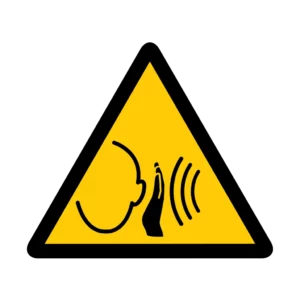 Panneau d'avertissement ISO 7010 W038 bruits soudains forts – signalisation d'avertissement dans le Valais suisse