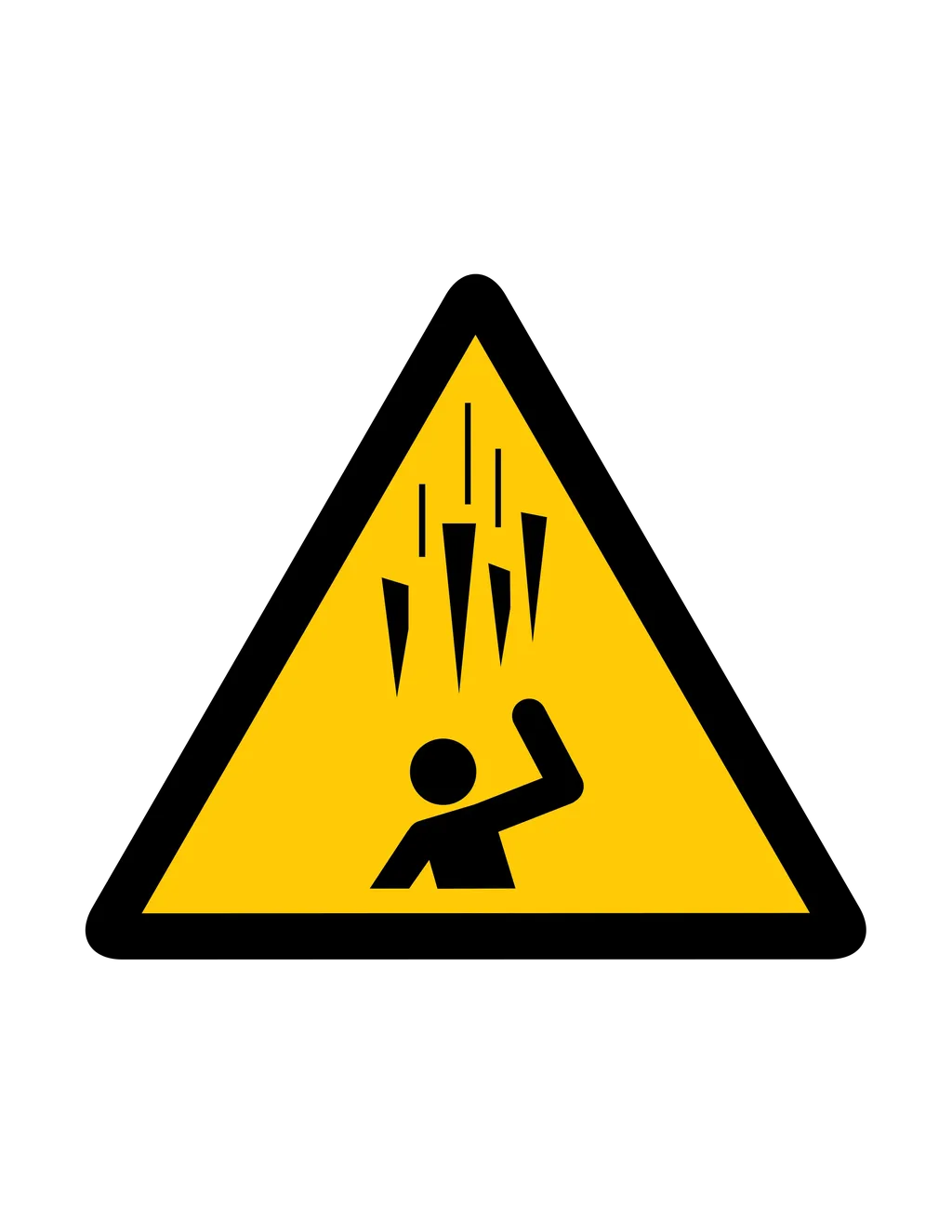 Panneau d'avertissement ISO 7010 W039 chute pics de glace – signalisation de sécurité à Sierre dans le canton du Valais (Suisse)