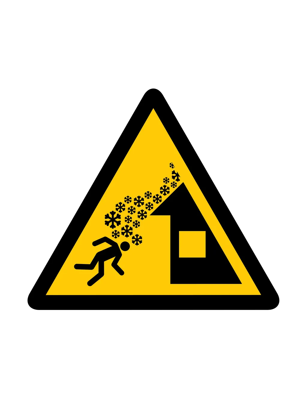 Panneau d'avertissement ISO 7010 W040 avalanche toit neige – signalétique de sécurité en Valais (Suisse romande)